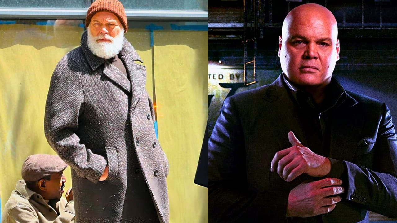 Vincent D’Onofrio as Wilson Fisk with a thick white beard on the set of Daredevil: Born Again Season 3